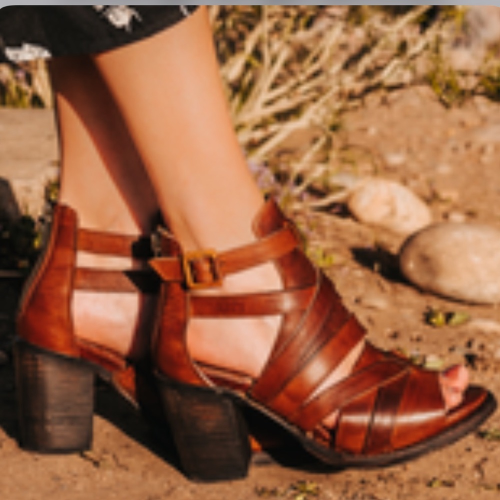 Freebird cognac leather peep toe booties - never worn